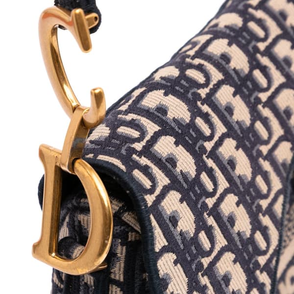Pre-owned Dior Oblique Canvas Embroidered Saddle Bag Blue