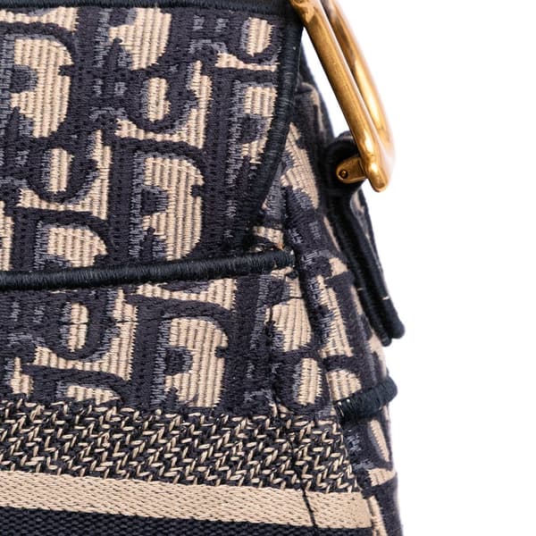 Pre-owned Dior Oblique Canvas Embroidered Saddle Bag Blue