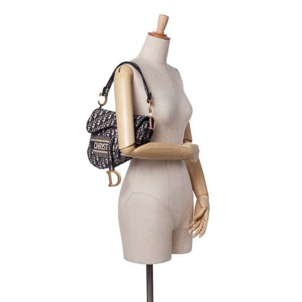 Pre-owned Dior Oblique Canvas Embroidered Saddle Bag Blue