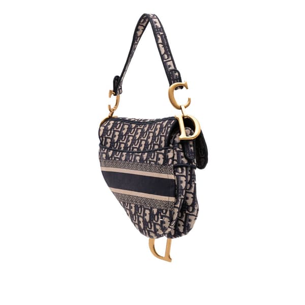 Pre-owned Dior Oblique Canvas Embroidered Saddle Bag Blue