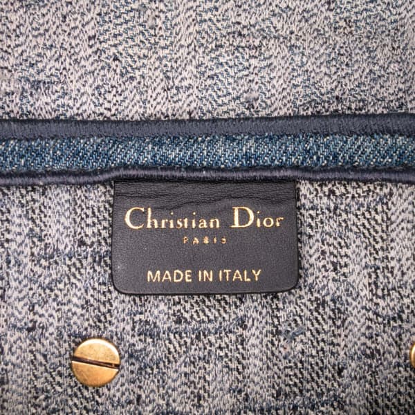 Pre-owned Dior Oblique Embroidered Denim Saddle Bag Blue