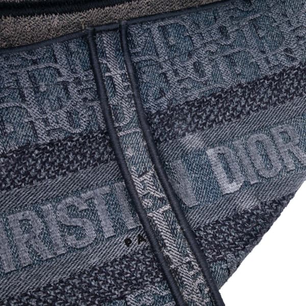 Pre-owned Dior Oblique Embroidered Denim Saddle Bag Blue