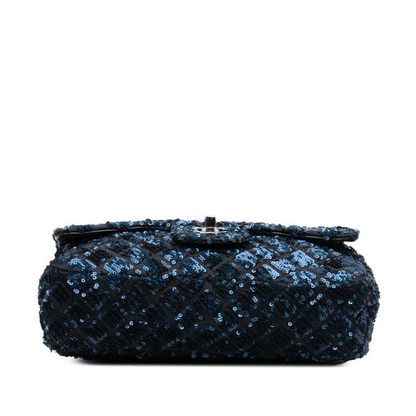 Pre-owned Chanel Medium Sequined Satin Single Flap Blue