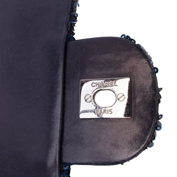 Pre-owned Chanel Medium Sequined Satin Single Flap Blue