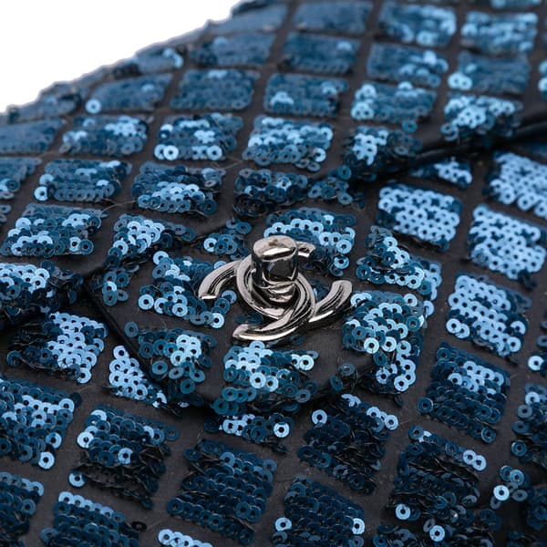 Pre-owned Chanel Medium Sequined Satin Single Flap Blue