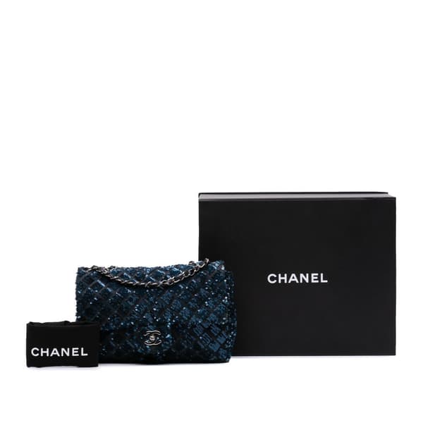 Pre-owned Chanel Medium Sequined Satin Single Flap Blue
