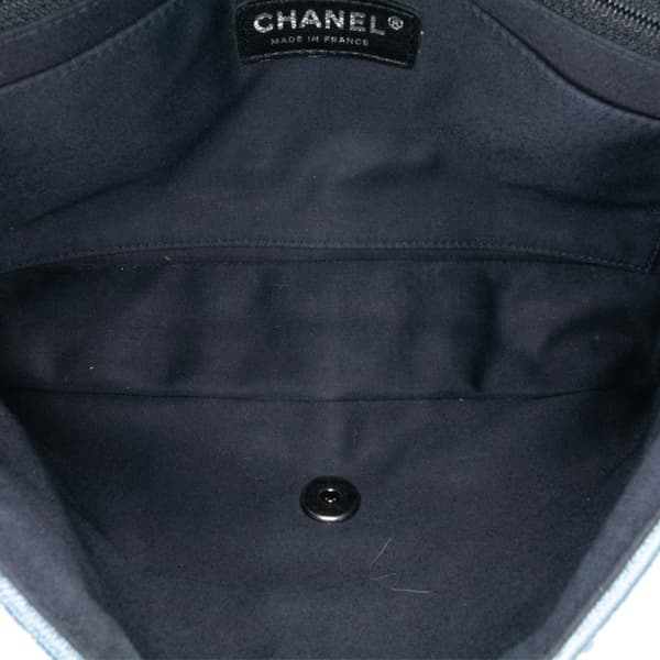 Pre-owned Chanel Medium Embroidered Denim Perfume Bottle Single Flap Blue