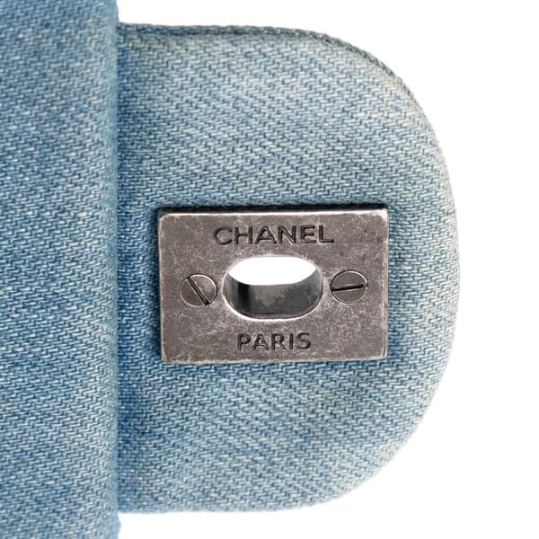 Pre-owned Chanel Medium Embroidered Denim Perfume Bottle Single Flap Blue
