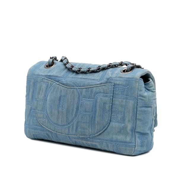 Pre-owned Chanel Medium Embroidered Denim Perfume Bottle Single Flap Blue
