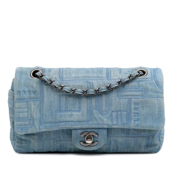 Pre-owned Chanel Medium Embroidered Denim Perfume Bottle Single Flap Blue