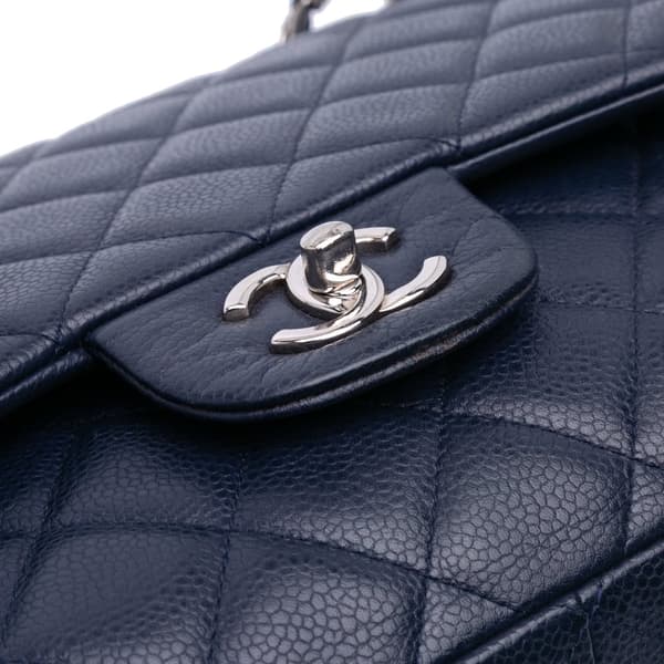 Pre-owned Chanel Medium Classic Caviar Double Flap Blue