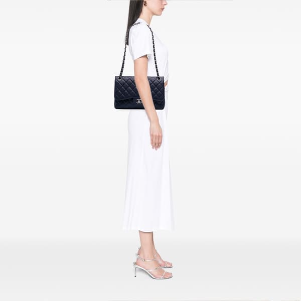 Pre-owned Chanel Medium Classic Caviar Double Flap Blue