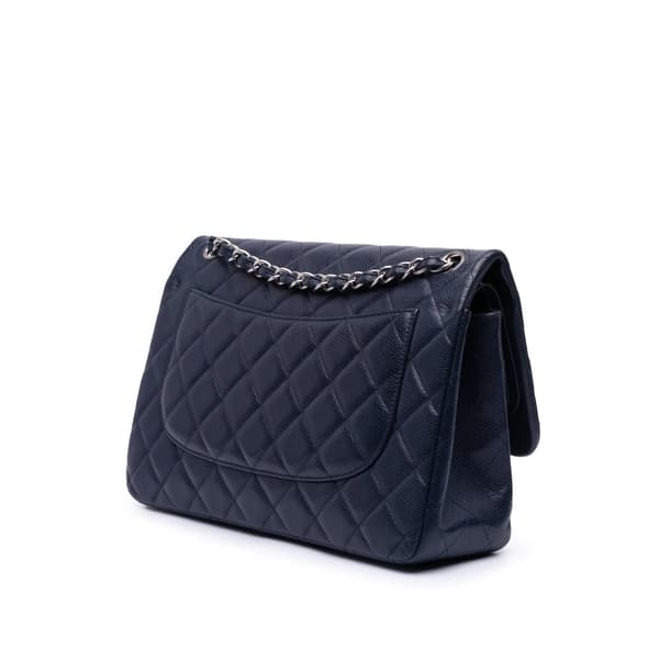 Pre-owned Chanel Medium Classic Caviar Double Flap Blue