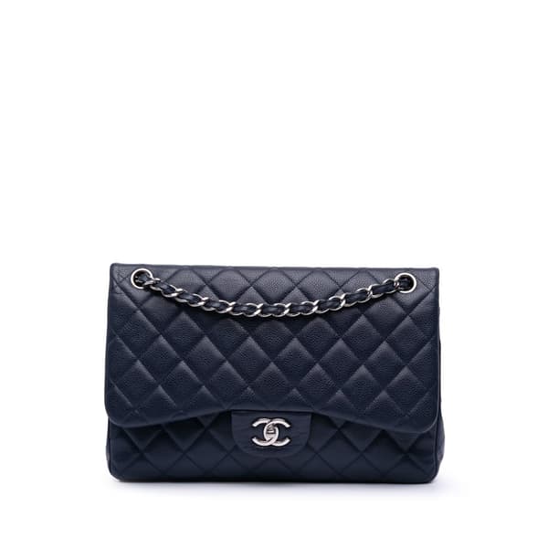 Pre-owned Chanel Medium Classic Caviar Double Flap Blue