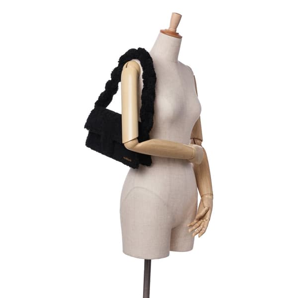 Pre-owned Jacquemus Shearling Le Bambidou Shoulder Bag Black