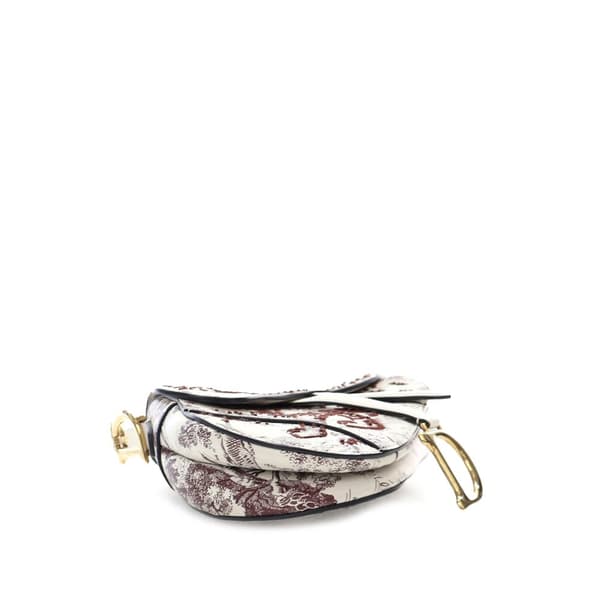 Pre-owned Dior Embroidered Calfskin Toile De Jouy Saddle Bag White