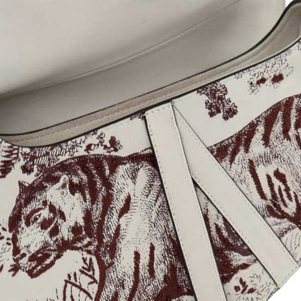 Pre-owned Dior Embroidered Calfskin Toile De Jouy Saddle Bag White