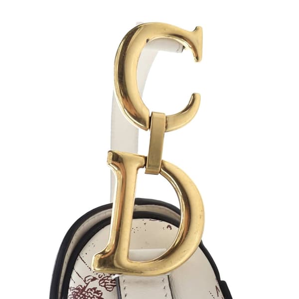 Pre-owned Dior Embroidered Calfskin Toile De Jouy Saddle Bag White