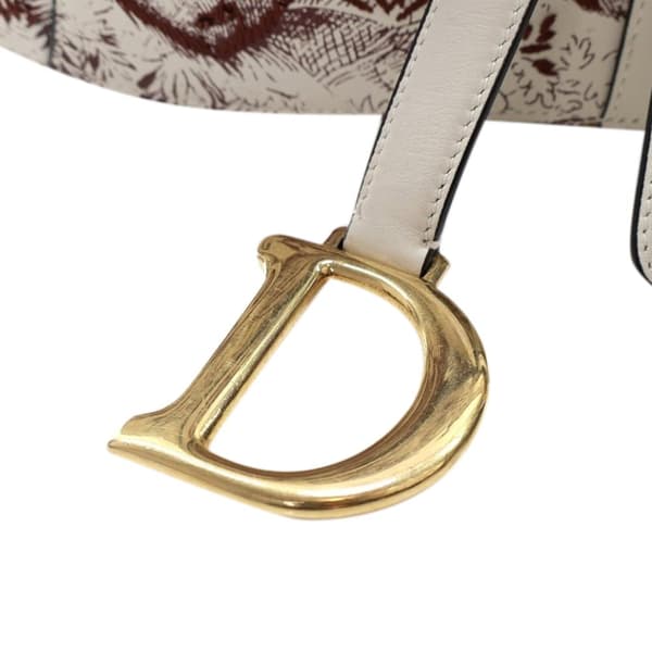 Pre-owned Dior Embroidered Calfskin Toile De Jouy Saddle Bag White