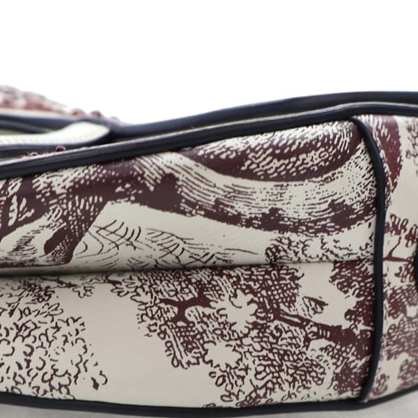 Pre-owned Dior Embroidered Calfskin Toile De Jouy Saddle Bag White
