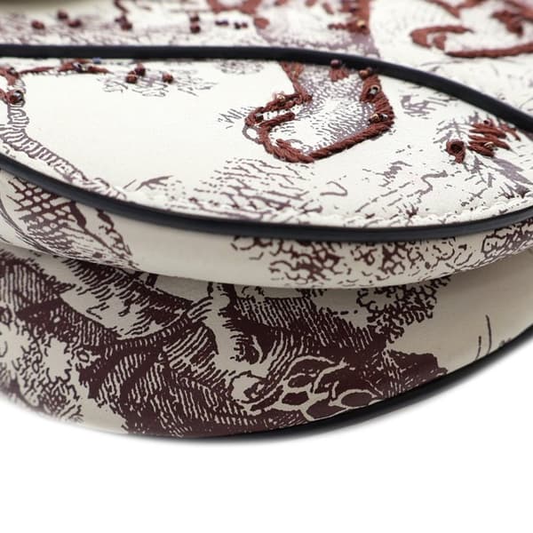 Pre-owned Dior Embroidered Calfskin Toile De Jouy Saddle Bag White