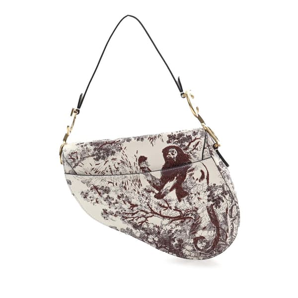 Pre-owned Dior Embroidered Calfskin Toile De Jouy Saddle Bag White