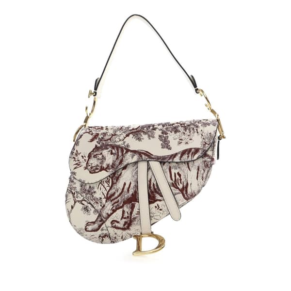 Pre-owned Dior Embroidered Calfskin Toile De Jouy Saddle Bag White