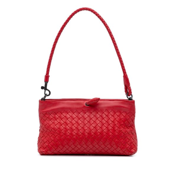 Pre-owned Bottega Veneta Leather Intrecciato Shoulder Bag Red