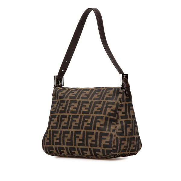 Pre-owned Fendi Zucca Canvas Double Flap Shoulder Bag Brown