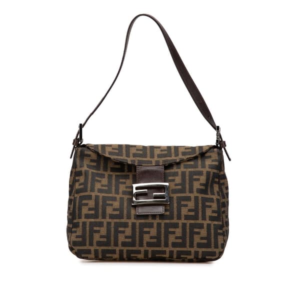 Pre-owned Fendi Zucca Canvas Double Flap Shoulder Bag Brown