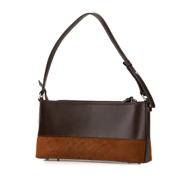 Pre-owned Burberry Calfskin and Suede Stitch Shoulder Bag Brown