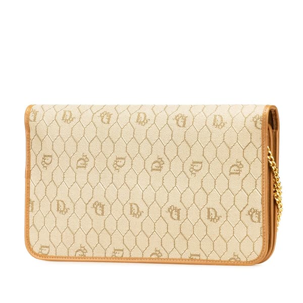 Pre-owned Dior Honeycomb Coated Canvas Chain Shoulder Bag Brown