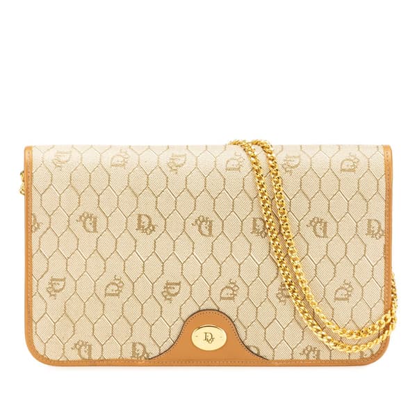Pre-owned Dior Honeycomb Coated Canvas Chain Shoulder Bag Brown