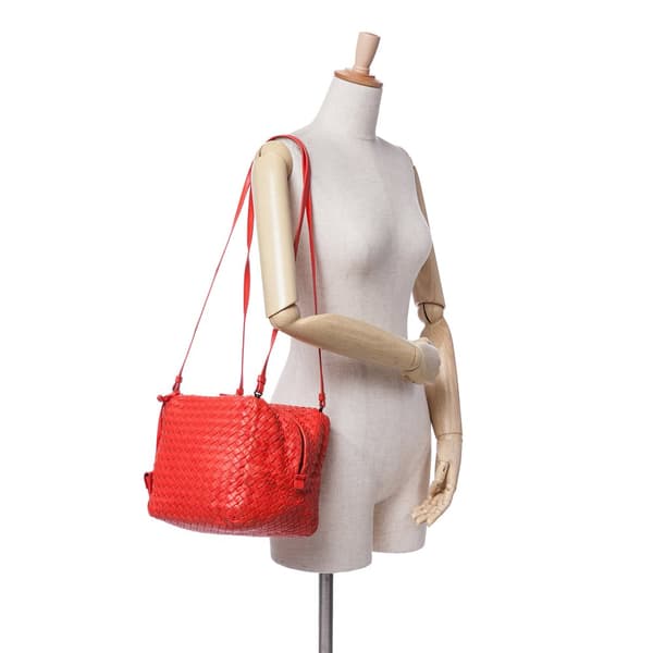 Pre-owned Bottega Veneta Nappa Intrecciato Cube Shoulder Bag Red