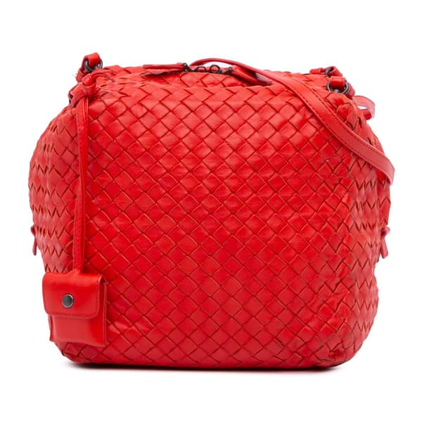 Pre-owned Bottega Veneta Nappa Intrecciato Cube Shoulder Bag Red