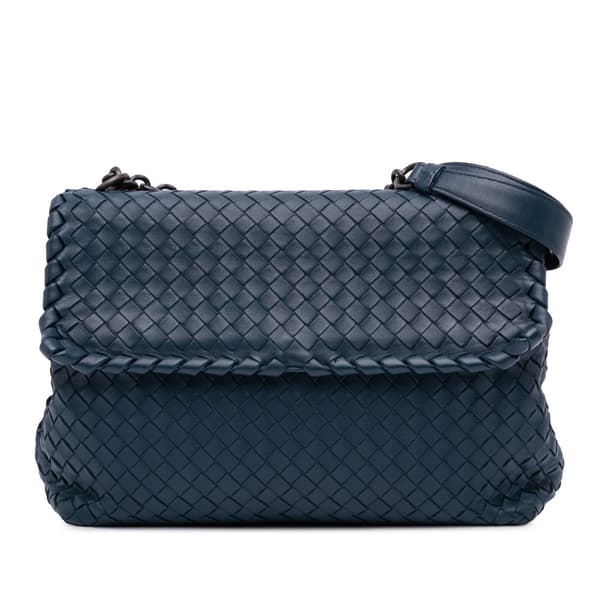 Pre-owned Bottega Veneta Medium Nappa Intrecciato Olimpia Shoulder Bag Blue