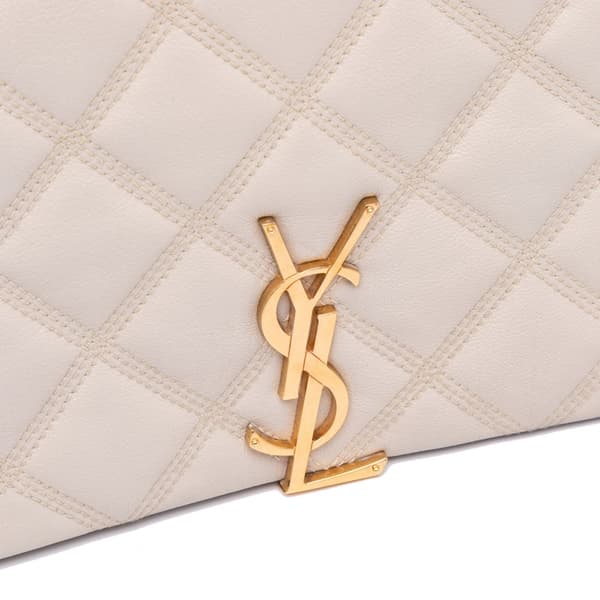 Pre-owned Saint Laurent Small Quilted Lambskin Becky Chain Shoulder Bag White
