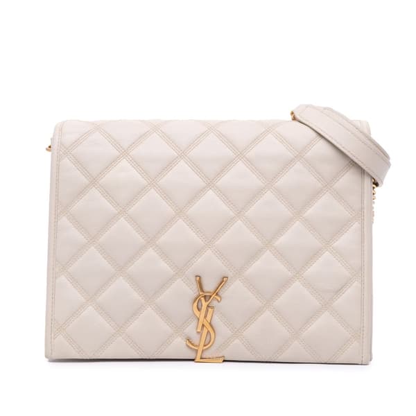 Pre-owned Saint Laurent Small Quilted Lambskin Becky Chain Shoulder Bag White