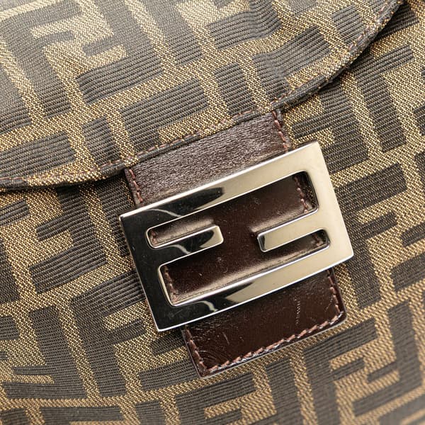 Pre-owned Fendi Zucca Canvas Double Flap Shoulder Bag Brown