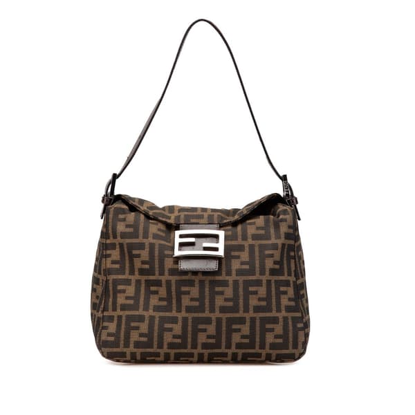 Pre-owned Fendi Zucca Canvas Double Flap Shoulder Bag Brown