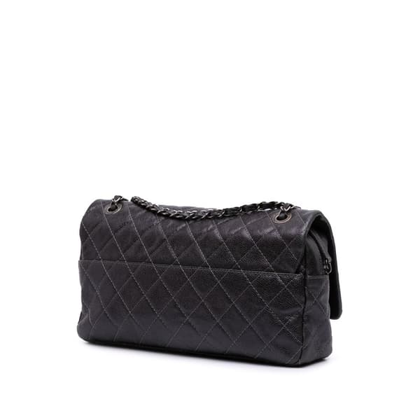 Pre-owned Chanel Jumbo Quilted Iridescent Caviar Easy Flap Gray