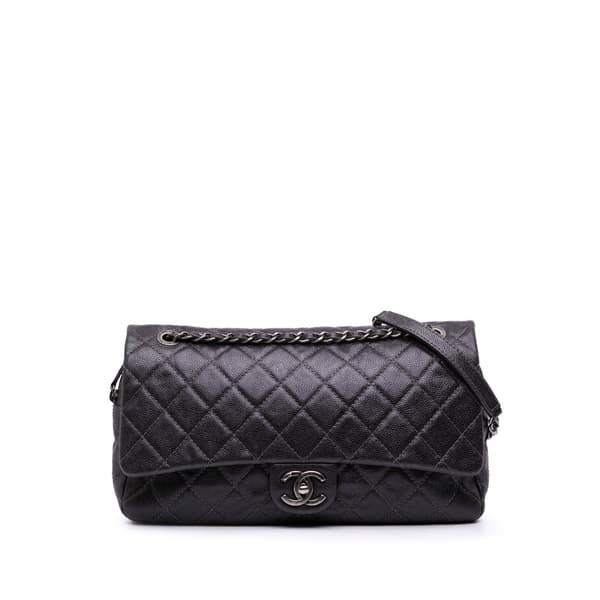 Pre-owned Chanel Jumbo Quilted Iridescent Caviar Easy Flap Gray