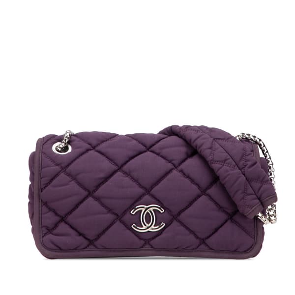 Pre-owned Chanel Small Quilted Nylon Bubble Flap Purple