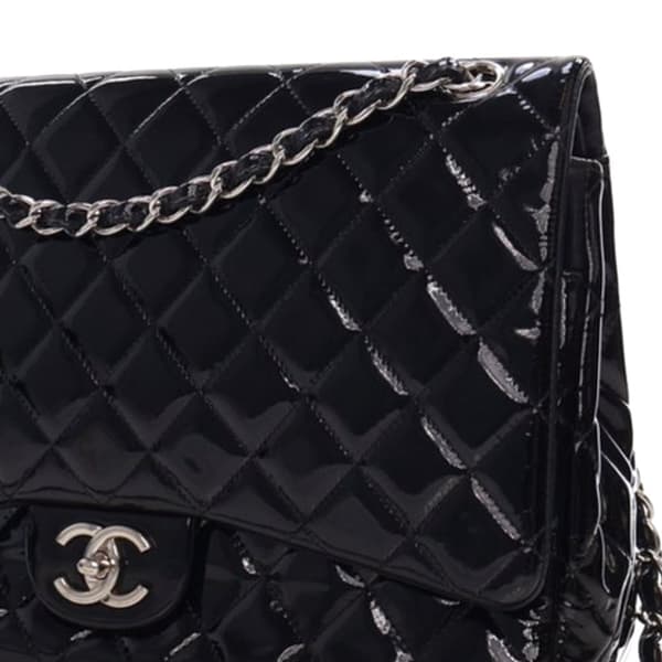 Pre-owned Chanel Maxi Classic Patent Double Flap Black
