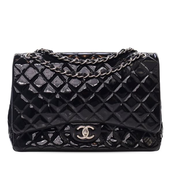 Pre-owned Chanel Maxi Classic Patent Double Flap Black