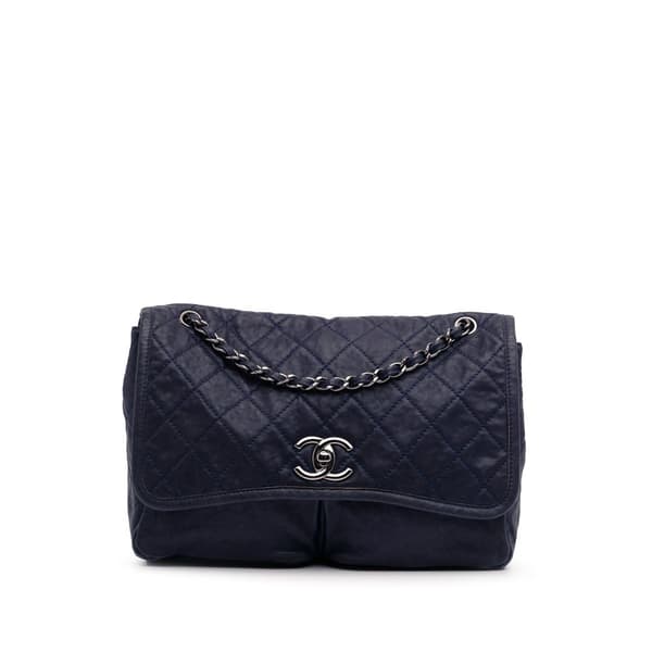 Pre-owned Chanel Large Quilted Calfskin Natural Beauty Split Pocket Flap Blue