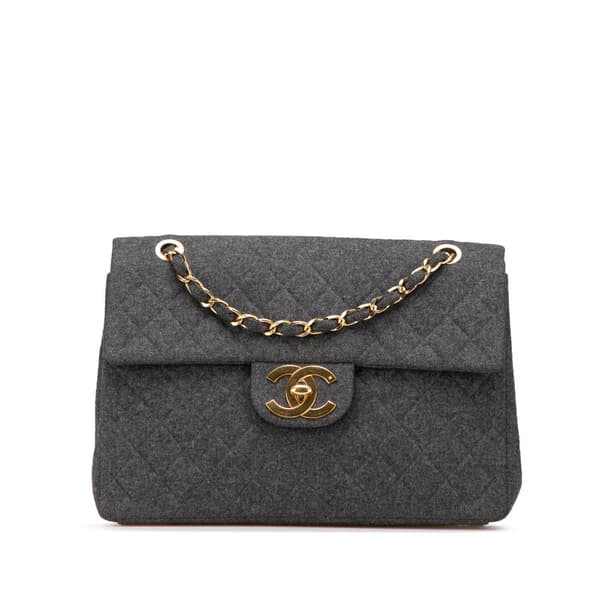 Pre-owned Chanel Maxi XL Classic Wool Single Flap Gray