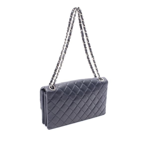 Pre-owned Chanel CC Quilted Lambskin Pushlock Single Flap Blue