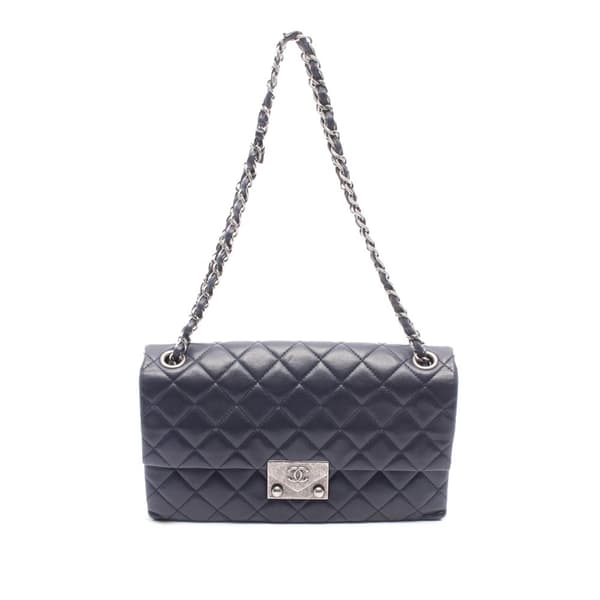 Pre-owned Chanel CC Quilted Lambskin Pushlock Single Flap Blue