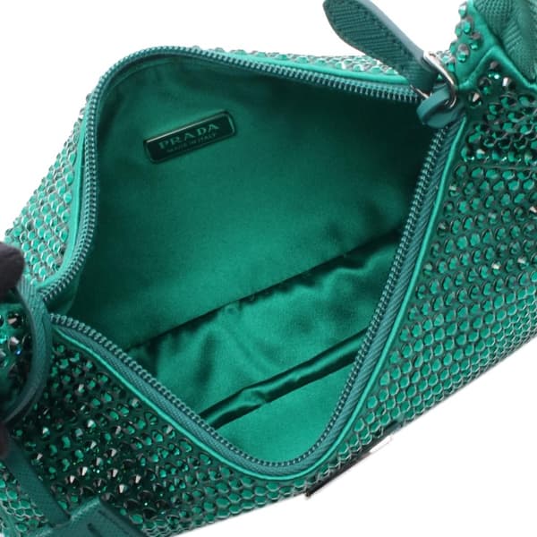 Pre-owned Prada Mini Satin Crystal Re Edition 2000 Shoulder Bag Green